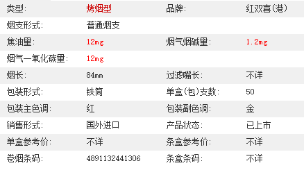 红双喜铁罐50支多少钱图片