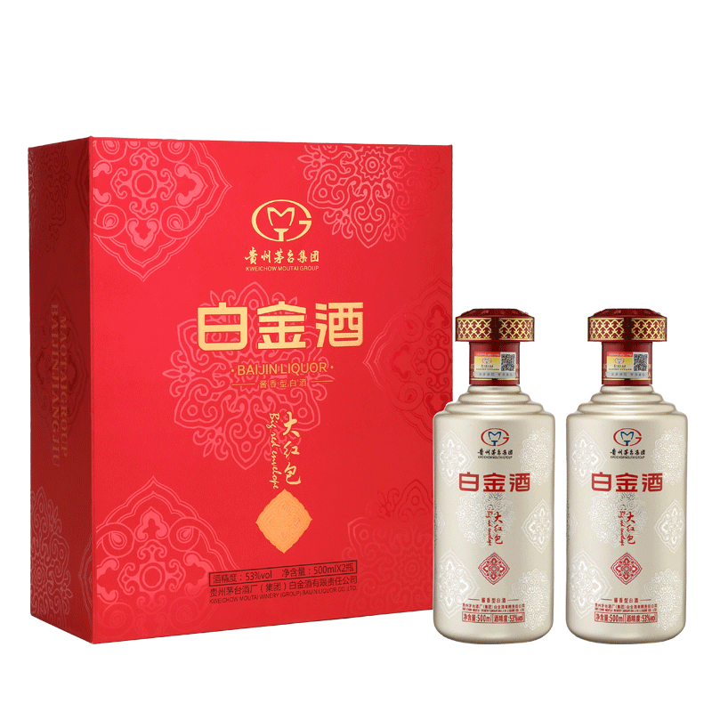 貴州茅臺(tái)集團(tuán)白金酒大紅包禮盒口感醬香型53度白酒500ml*2禮盒裝