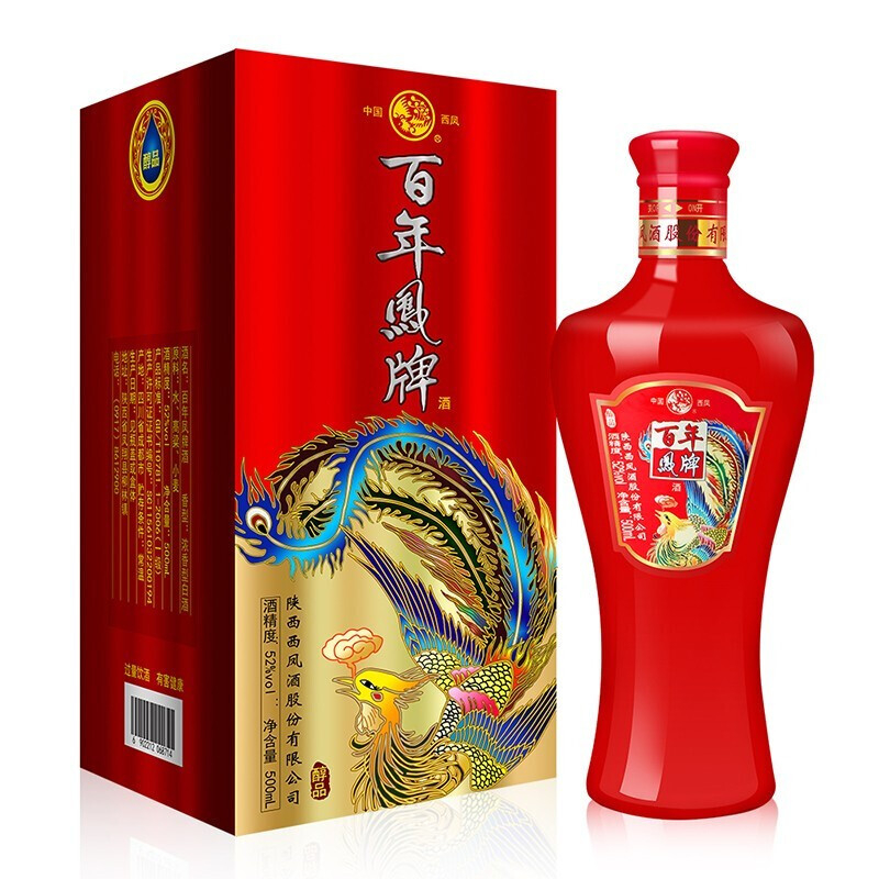 陜西西鳳酒百年鳳牌醇品口感濃香型52度白酒500ml單瓶裝