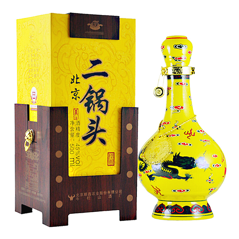 北京牛欄山酒業(yè)經(jīng)典二鍋頭黃龍45度清香型500ml單瓶裝