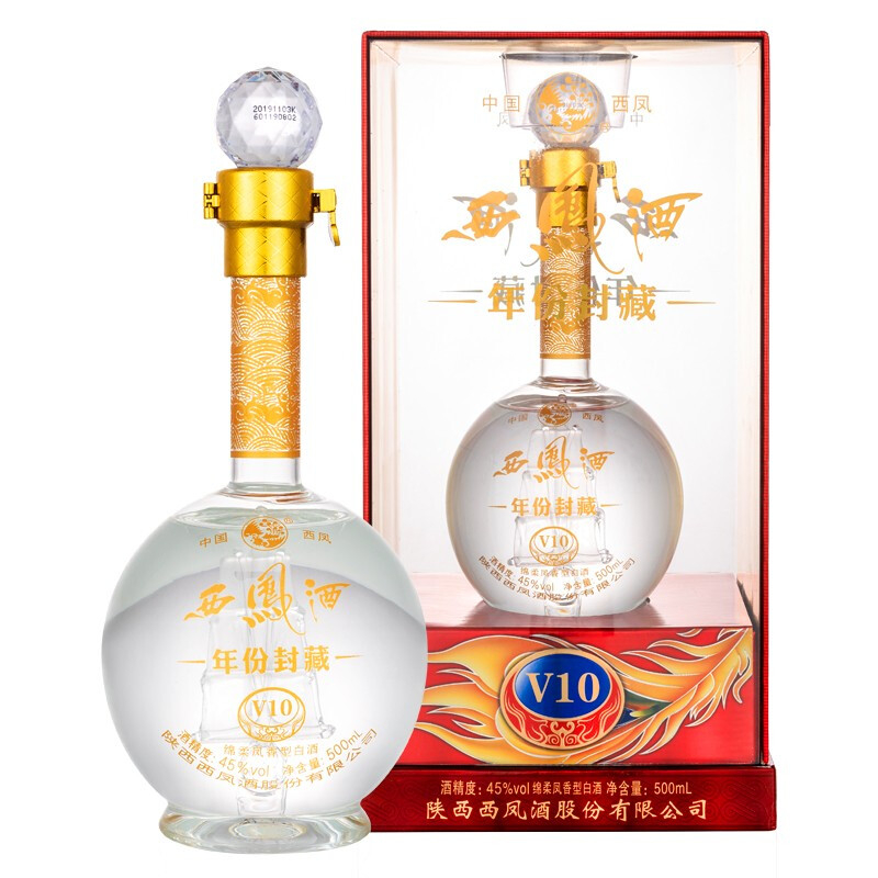 陜西西鳳酒年份封藏V10口感綿柔鳳香型45度白酒500ml單瓶裝