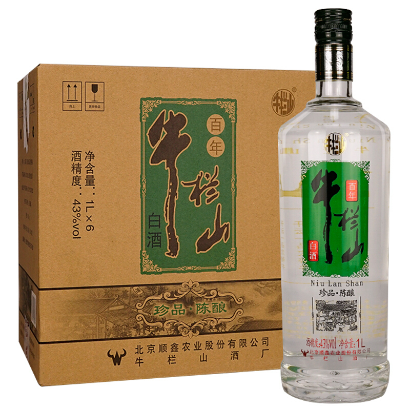 北京牛欄山酒業(yè)珍品陳釀43度濃香型二鍋頭白酒1000ml單瓶裝