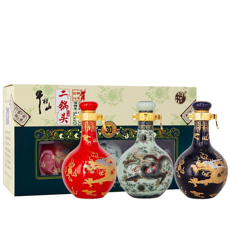 北京牛栏山酒业二锅头珍品30年匠心小酒52度清香型白酒50ml*3礼盒套装