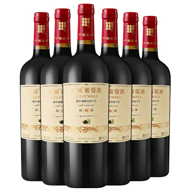 長(zhǎng)城紅酒特選16年橡木桶解百納干紅葡萄酒750ml單只裝