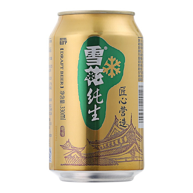 雪花（SNOW）啤酒纯生8度330ml*24听一箱单罐