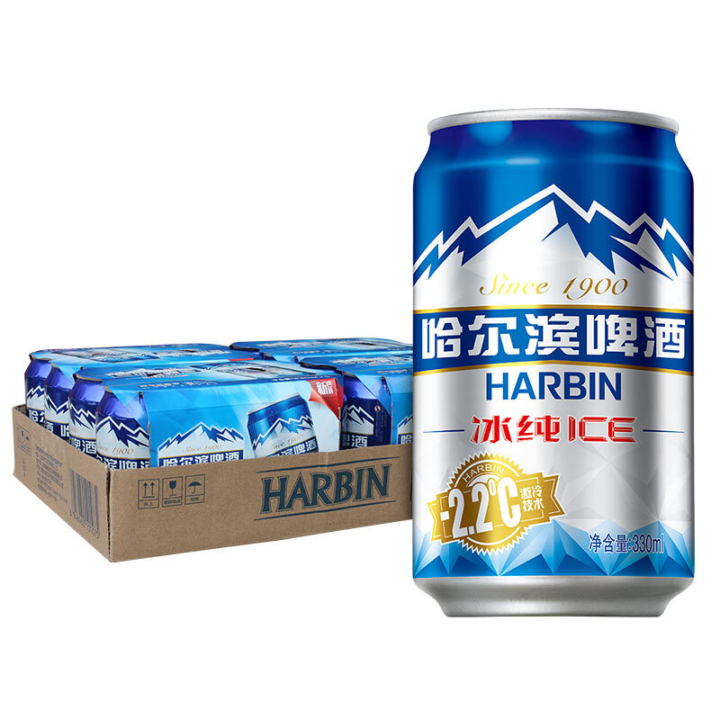 哈尔滨（Harbin）冰纯啤酒清丽爽口330ml*24听一箱单罐