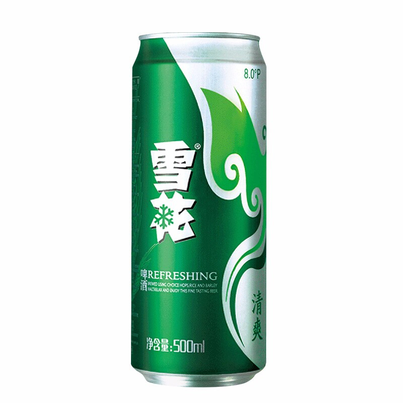 雪花（SNOW）啤酒清爽8度500ml*12听纸箱装单罐