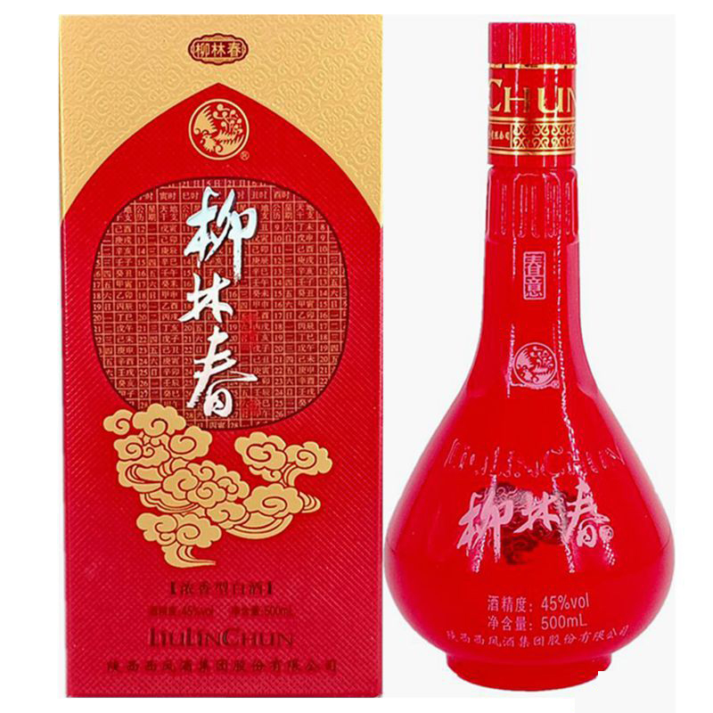 陜西西鳳酒柳林春紅瓶口感濃香型45度白酒500ml單瓶裝